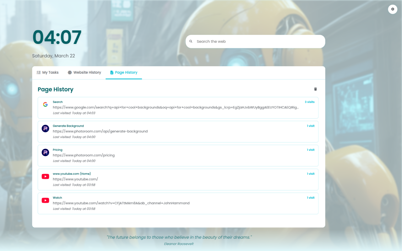 Website History in Nexra Pro Chrome